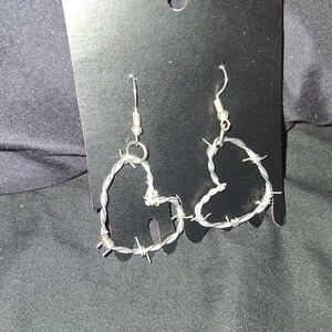 Handmade Silver Heart Barbed Wire Earrings